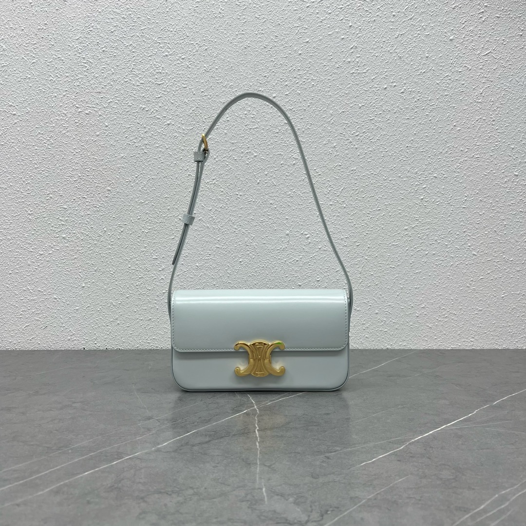 Celine Shoulder Bag Claude In Shiny Calfskin Light Blue/Gold 194143